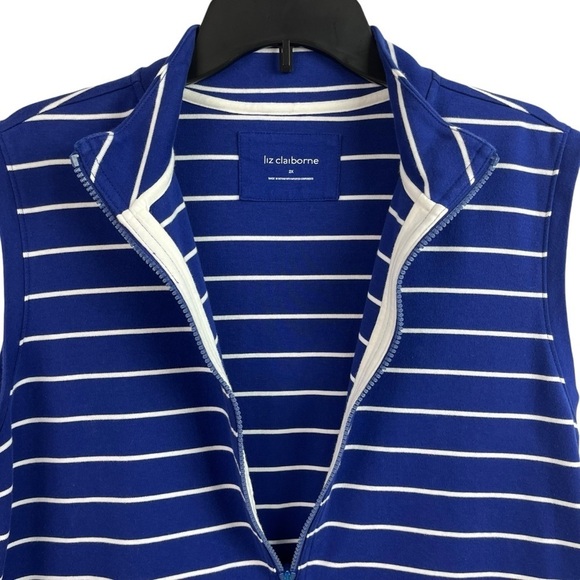Liz Claiborne Womens Vest Stretch Blue White Stripe Pockets 2X - Picture 7 of 11